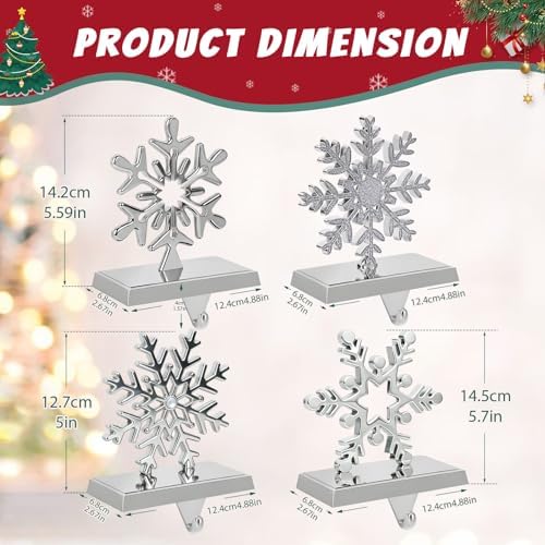 INNO STAGE Snowflake Christmas Stocking Holders for Mantle -Set of 4 Metal Stocking Hangers, Silver Stocking Hooks for Fireplace Window Tabletop Stair Shelf Christmas Decoration - Image 4