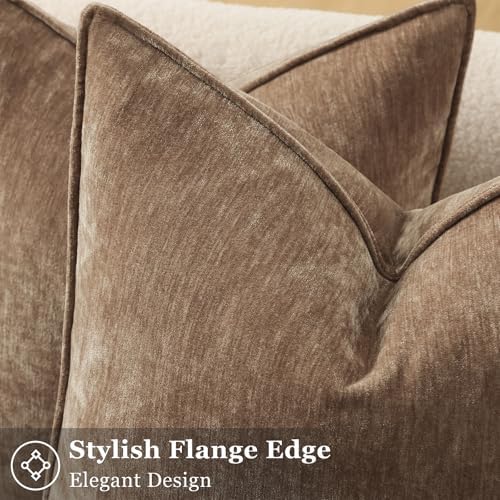 decorUhome Chenille Brown Velvet Throw Pillow Covers 24x24 Set of 2 - Image 2