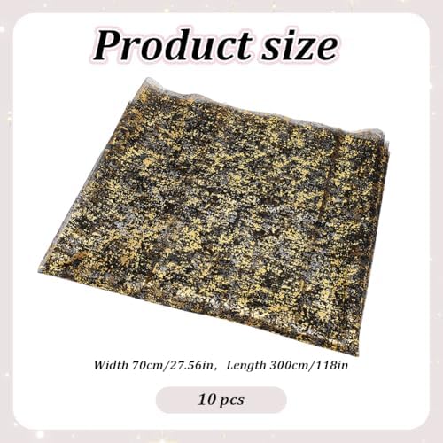 10 Pcs Black and Gold Gauze Table Runner, 28x118 Inch Sheer Glitter Metallic Foil Mesh Table Runner for Birthday Party Wedding Anniversary Christmas Halloween - Image 2
