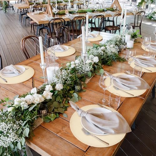 Yunlly Set of 48 Burlap Placemats Bulk 11.8 in Round Woven Placemat, Beige - Image 3