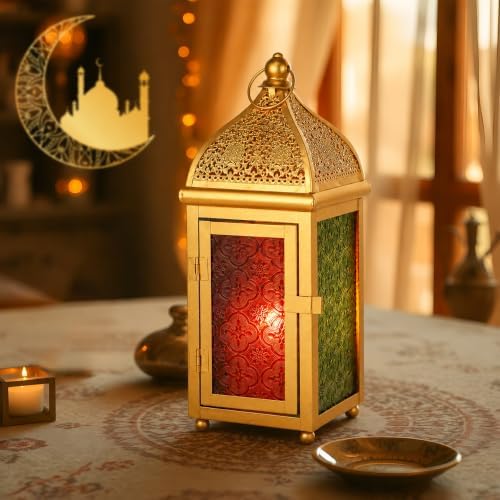 TRIROCKS 12 Inch Gold Moroccan Candle Lantern, Metal Hanging Candle Holder by TRIROCKS