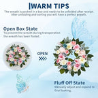 Garvee 20 Inch Spring Wreaths for Front Door, Artificial Pink Rose Wreath - Image 6
