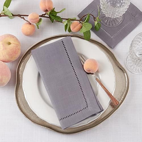 SARO LIFESTYLE Classic Hemstitch Cocktail Napkins (Set of 12) - Elegant Cloth Cocktail Napkins with Textured Fabric and Hemstitched Border for Entertaining and Table Settings, 6"x6", Slate - Image 4