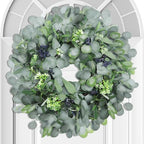 Eucalyptus Wreath for Front Door, 24 Inch boxwood wreath for Front Door Decor, Artificial Spring Summer Wreaths for All Seasons, Large Greenery Outdoor Wreaths for Window,Farmhouse,Holiday Decorations by TISEMENT