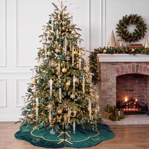 Blueweenly Dark Green Velvet Christmas Tree Skirt 48 in Vintage Tree Skirt - Image 4