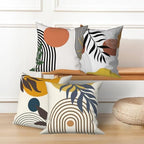 4 Pcs/Set Abstract Line Throw Pillow Covers Boho Sun Moon Arch Botanical Leaves Geometric Lines Plants Linen Throw Cushion Cases for Couch Sofa Bedroom Decorative, 26"x26" - Image 4