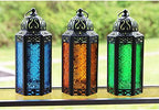 Vela Lanterns Decorative Indoor Moroccan Holder, Blue/Amber/Green, M, 3-PK by VelaCandleLanterns