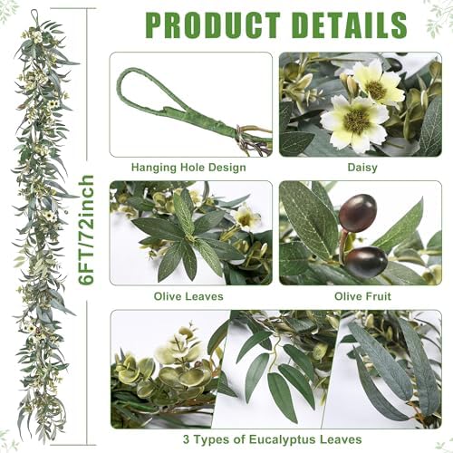 Artgar Olive Garland with Lights - 6 Ft Eucalyptus Garland with Timer - Image 2