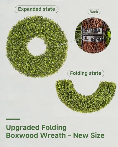 DDHS 23''Boxwood Wreaths for Front Door，Artificial Spring Wreaths for Farmhouse Wedding Green Year Round Indoor Outdoor for Fall Summer Christmas Wreath Home Decorations-Green - Image 3