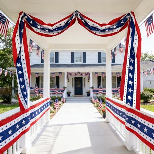 2Pcs 20 Ft Patriotic Bunting with 250 Stars, Red White Blue American Flag Banner for 4th of July, Independence Day, Memorial Day, Outdoor Indoor Door Porch Garden Decorations - Image 2