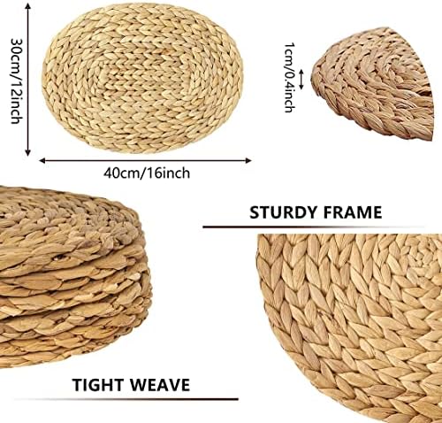 Oval Woven Placemats Set of 6, Natural Water Hyacinth Charger Plates Non-Slip Weave Placemats Farmhouse Straw Braided Rattan Tablemats, Oval Wicker Place Mats for Dining Table - Image 2