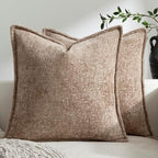 DEZENE Pack of 2 Khaki Euro Shams Pillow Covers 26x26 Cozy Soft Chenille Decorative Throw Pillow Covers Accent Vintage Square Couch Pillow Covers for Home Decor Bed Sofa Living Room by DEZENE