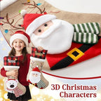 Personalized Christmas Stockings with Embroidered Name & Monogram,Custom 3D Xmas Character Stocking 4 Pack 18” Large,Santa,Snowman & Reindeer Fireplace Hanging Red Burlap Plaid Stockings(C) - Image 2
