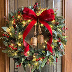 Knitgrip Red Velvet Ribbon Pre-Lit Christmas Wreaths for Front Door by Knitgrip