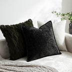 DEZENE Pack of 2 Black Euro Shams Pillow Covers 26x26 Cozy Soft Chenille Decorative Throw Pillow Covers Accent Vintage Square Couch Pillow Covers for Home Decor Bed Sofa Living Room - Image 4