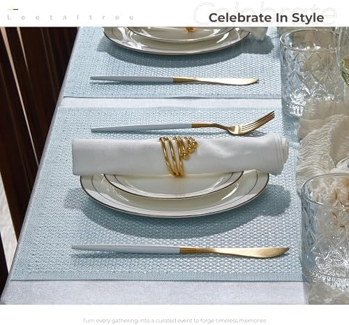 Leetaltree Woven Vinyl Placemats Set of 24, Mist Blue Sequin - Image 3