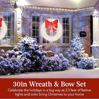 Best Choice Products 30in Pre-Lit Outdoor Christmas Wreath Decoration, LED Metal Holiday Decor for Home w/ 100 Lights, Bow - White/Red - Image 2