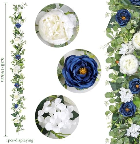 2 Pack 6.2Ft Blue White Flower Garland Artificial Eucalyptus Flower Garland - Image 3