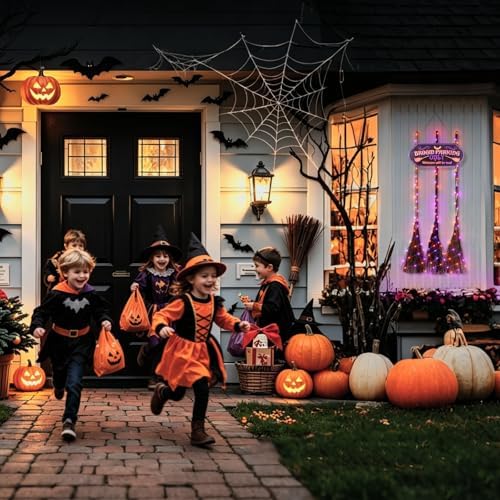 Halloween Broom Parking Sign with 3 Brooms, Orange Purple Lights - Image 7