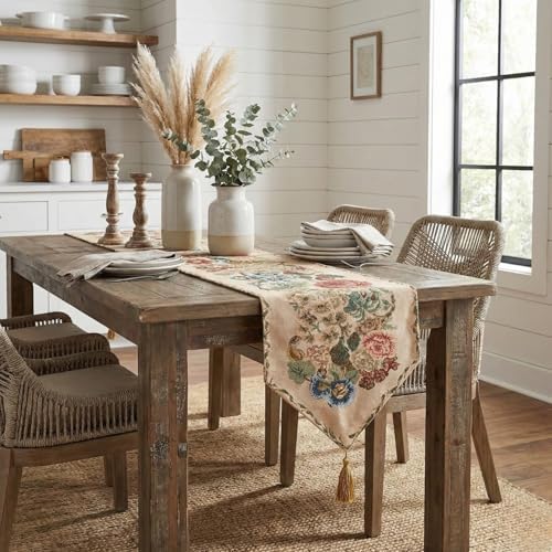 Tache Tapestry Colorful Country Rustic Morning Meadow Floral Table Runner 90 Inches Long - Image 3