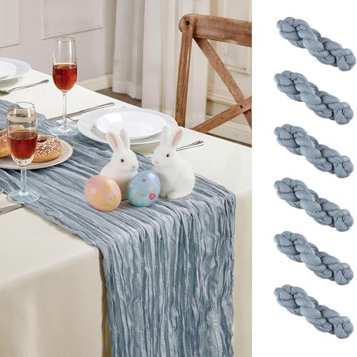 6 Pack Dusty Blue Cheesecloth Table Runner 35×120 Inch Fall Boho Home Decor - Image 2