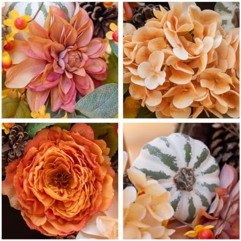 24 Inch Harvest Fall Wreaths for Front Door Outside with Dahlia & Pumpkins - Image 4