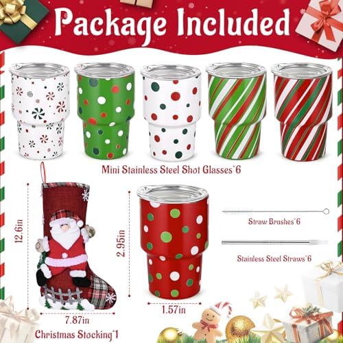 6 Pcs Set, Mini Shot Glasses with Christmas Stocking, Lids, and Straws, 3oz Stainless Steel Christmas Cups for Holiday Party, Family Gathering, and Christmas Stocking Stuffers - Image 7