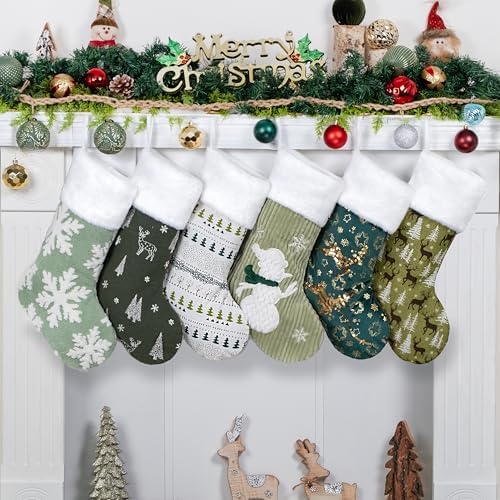LUBOT Set of 6 Pack Christmas Stockings Applique Sequin Embroidery Craft Mix Plush Classic Rustic Large Family Xmas Stocking Set Fireplace Hanging Holiday Decor - Image 2