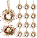 12 Pcs Small Fall Hanging Wreaths with Artificial Acorns Autumn Yellow Orange Berry Buds Mini Cabinet Wreath for Home Table Centerpieces Kitchen Farmhouse Thanksgiving Party Decor by EYNDYN