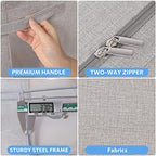 CYhom 2Pack Extra Large Clothes Storage Bins Box - Linen Fabric Foldable Stackable Container Organizer Set with Clear Window & Carry Handles & Metal Frame (Light Grey, Extra Large-100L) - Image 5