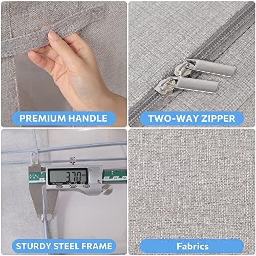 CYhom Clothes Storage Bins Box - Foldable Stackable Container Organizer Set with Clear Window & Carry Handles & Metal Frame - 2Pack Large Capacity for Bedding, Blankets, Books - Image 4