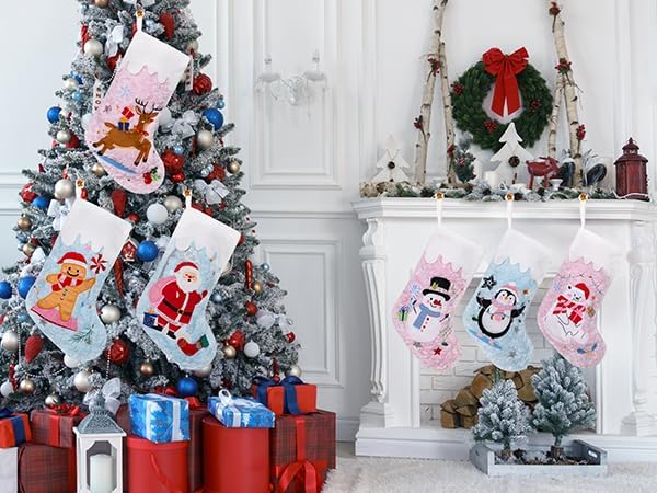 BHD BEAUTY Christmas Stocking Fluffy Pink and Blue Soft Faux Fur for Family Decorations Hanging Ornament for Xmas Holiday Party 6 Pack - Image 4