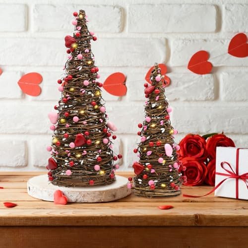 Valentines Day Rattan Table Tree Decor,Lighted Valentines Day Decorations - Image 2