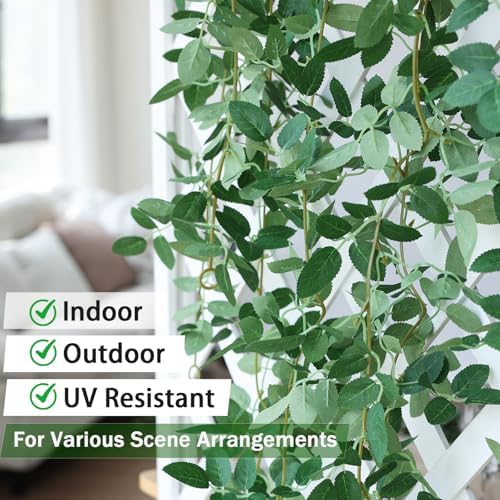 mizii 5 Packs 340" Artificial Vines Garland Fake Vine with Small Green Leaves Silk Rose Leaf Faux Hanging Plants Greenery Decoration for Outdoors Indoor Table Centerpieces Wedding Decor (Rose Leaves) - Image 6