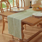 Sage Green Boho Cotton Linen Table Runner, Farmhouse Woven Table Runners Spring Holiday Kitchen Dining Table Decoration for Home Party Decor 13 x 120 - Image 7
