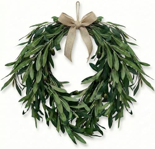 16" Heart Shaped Artificial Olive Leaf & Fruit Wreath - Realistic Green Olive Branches with Spring Floral Accents, Farmhouse Wall Door Wedding Arch Window Hanging for Indoor Outdoor by WCCDXGP