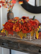 DILATATA Fall Decor Autumn Harvest Floral Centerpiece with Artificial Peony Maple Leaf and Berries Arrangement for Thanksgiving Party Mantel Fall Decor - Image 7