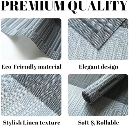 Placemats Set of 12 Vinyl/Plastic Woven Place Mats for Kitchen Table Indoor/Outdoor Washable Placemat Wipeable Dining Table Mats (Ombre Silver Grey Black,12) - Image 2