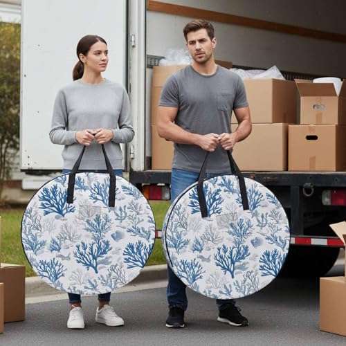 Water Blue Coral Round Storage Bag 24 Inch, Summer Shell Starfish Marine Life Clothes Storage Container with Handles Heavy Duty Organizer for Comforter, Bedding & Holiday Wreaths - Image 4