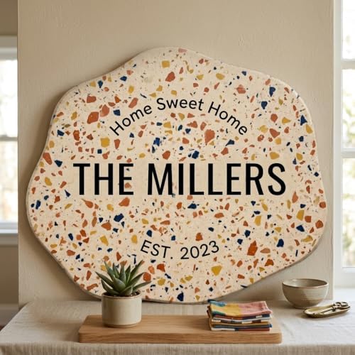 Custom Family Name Sign & Personalized Welcome Wall Decor – 20 Unique Faux Textures – UV Printed Lightweight MDF Plaque for Home Entryway & Gifts (The Modern Terrazzo) - Image 4
