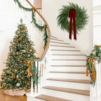 ENVEN Artificial Norfolk Pine & Cedar Christmas Wreath with Velvet Bow – Real Touch Faux Greenery Holiday Front Door Decoration for Indoor Outdoor Use - Image 3