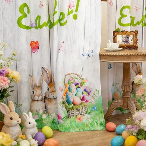 youleyar Easter Curtains for Living Room, 84 Inch Length Easter Colorful Eggs and Cute Bunny Printed Pattern Curtain, Rod Pocket Window Drapes Decorations for Bedroom Dining Room Drapes, 52W x 84L - Image 5