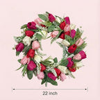 22 Inch Valentine's Day Wreath Artificial Valentines Wreaths for Front Door, Pink Floral Wreath with Green Leaves, Spring Home Decor for Wedding Holiday Window Wall Indoor Outdoor Decorations - Image 3