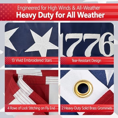 Made in USA 250th Anniversary American Flag 3x5 Ft,1776-2026 American Flags for Outside,Heavy Duty Nylon USA 250 Years Flag,Durable Flags for High Wind,Fade Resistant and aterproof,Embroidered Stars - Image 3