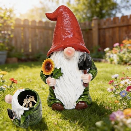 Hide a Key Outside Garden Gnomes Key Hider, 8 Inch Funny Dwarf Statue with Hidden Safe Secret Compartment, Waterproof Lock Box for Spare Keys, Outdoor Yard Patio Lawn Decor by FURUBETA