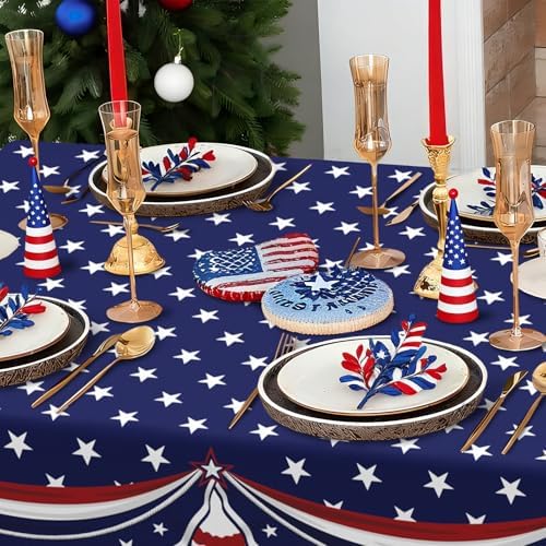 Rectangle 4th of July Tablecloth 60x102 Inch, Patriotic Red White and Blue Table Cloth, Polyester Waterproof Wrinkle Resistant Independence Day Table Cover for Memorial Day Decorations Decor - Image 4