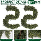 Hananona 9 FT Christmas Garland, 2 Pcs Real Touch Cedar Garlands - Image 3