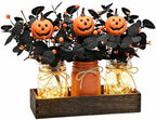 Lighted Halloween Table Centerpiece, Pumpkin Mason Jar Decorations for Home by CRCZK