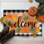 Tinideya 2 Pcs Fall Welcome Doormat 23x35 in Layered Buffalo Plaid Carpet Thanksgiving Non Slip Pumpkin Bathroom Coir Mats Orange Cute for Entrance Porch Indoor Outside Home Gift Supplies Decor - Image 2