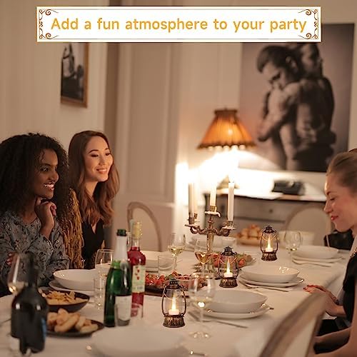 12Pcs Mini Lantern Decorative with Flickering LED Candle, 6Inch Small Western Lantern for Table Centerpiece, Vintage Hanging Candle Holders for Western Halloween Camping Party Decor (Brown) - Image 4